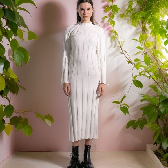 NWT Rue Stiic Anthropologie rib knit long sleeve maxi dress white size Large - Picture 2 of 10